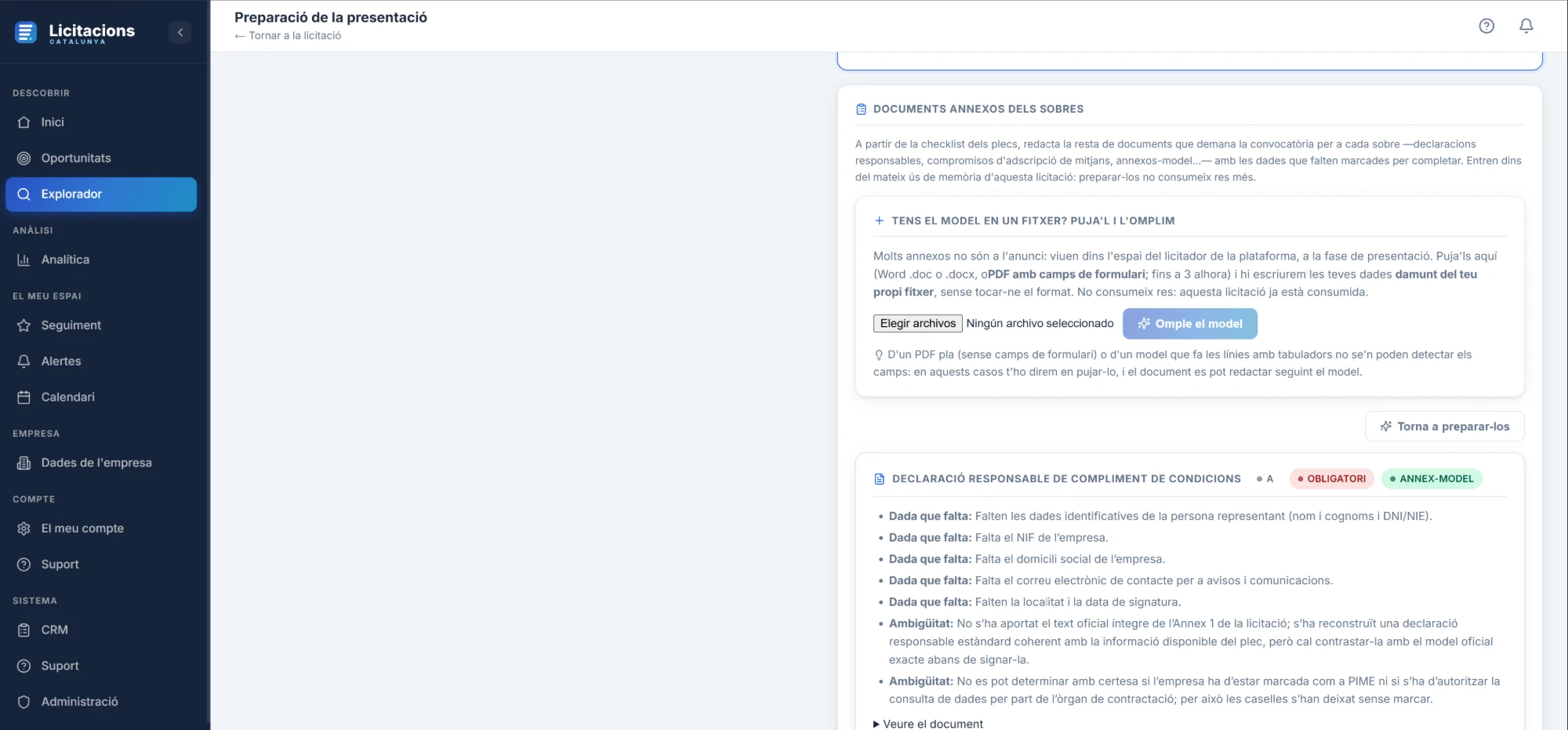Captura de l’app: Annexos de cada sobre