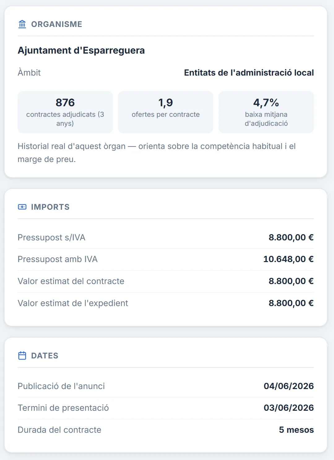Captura de l'app: Històric de l’òrgan