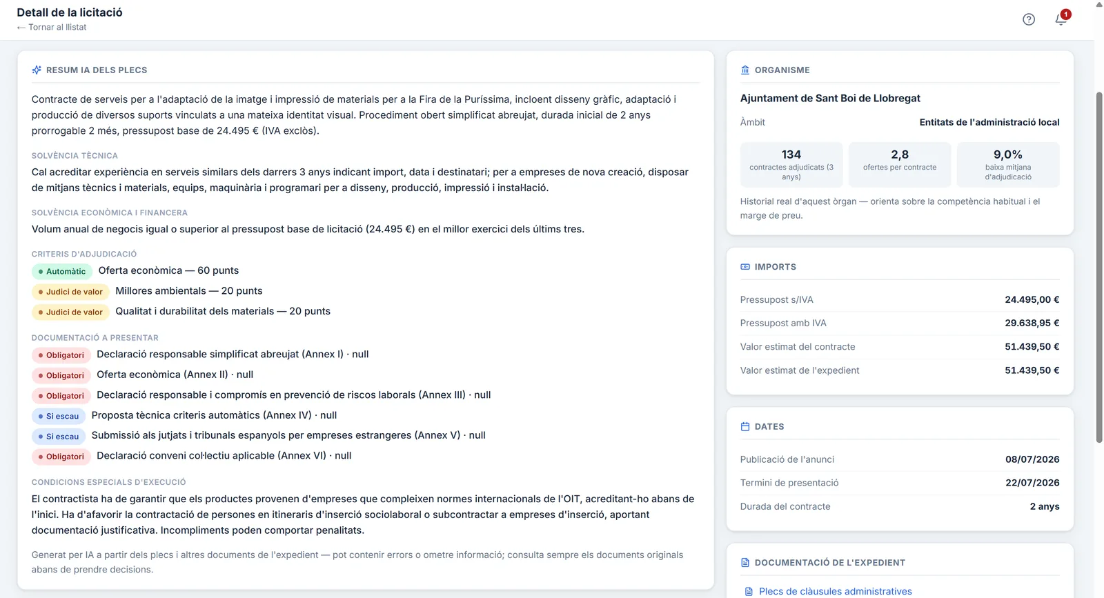 Captura de l'app: Resum IA del plec
