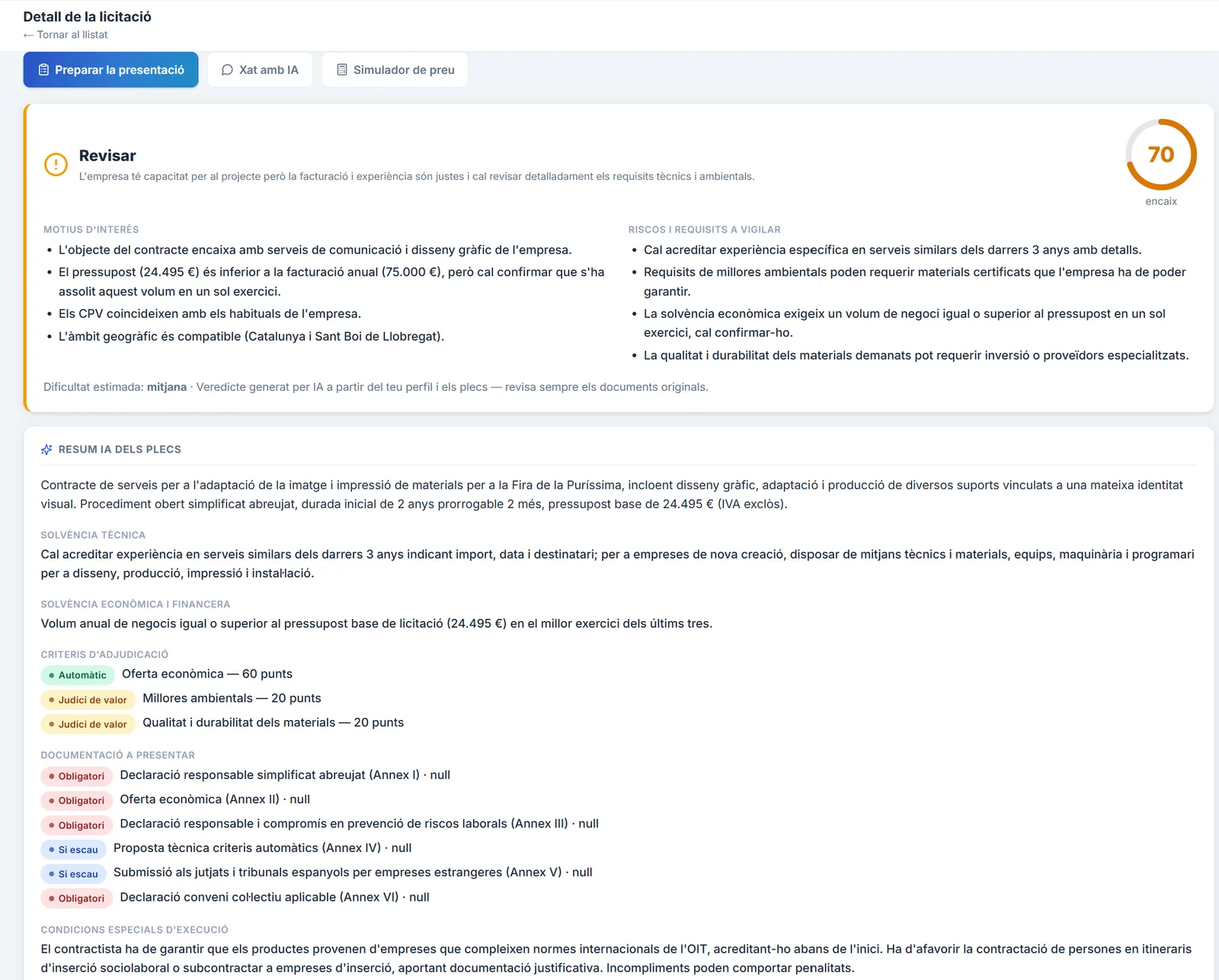 Captura de l'app: Veredicte d’encaix